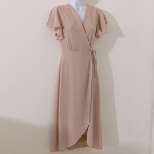 Soft pink midi wrap dress